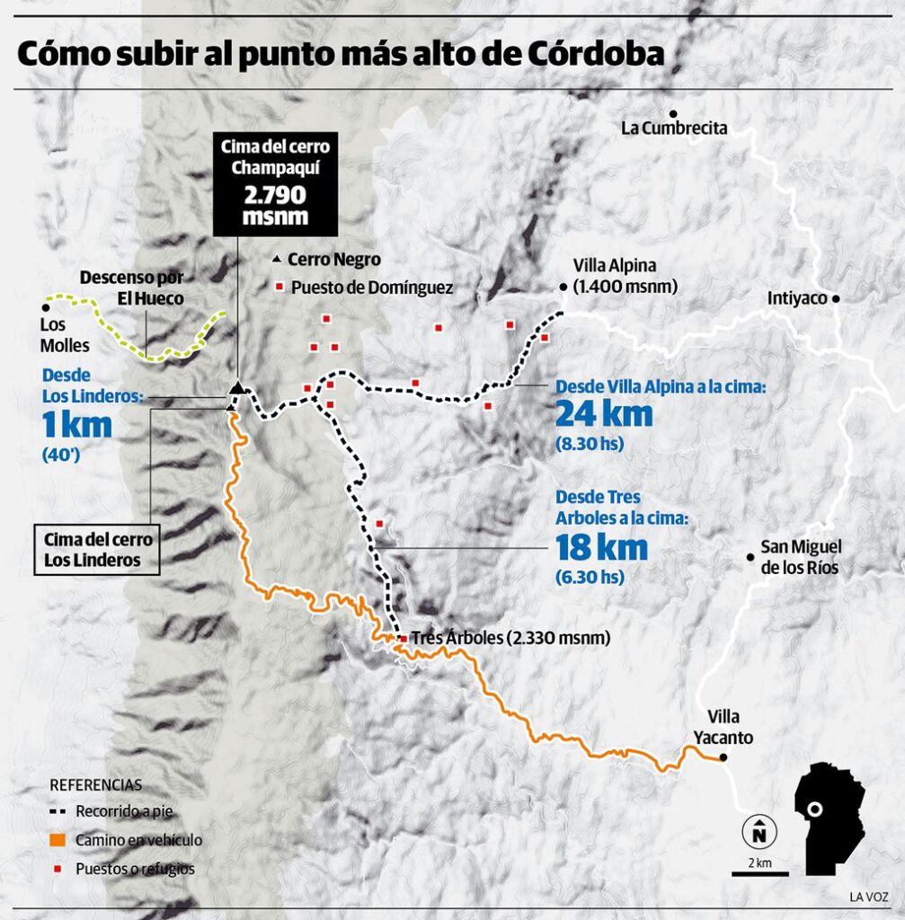 Accesos al punto mas alto del Cerro Champaquí - fuente: Diario La Voz